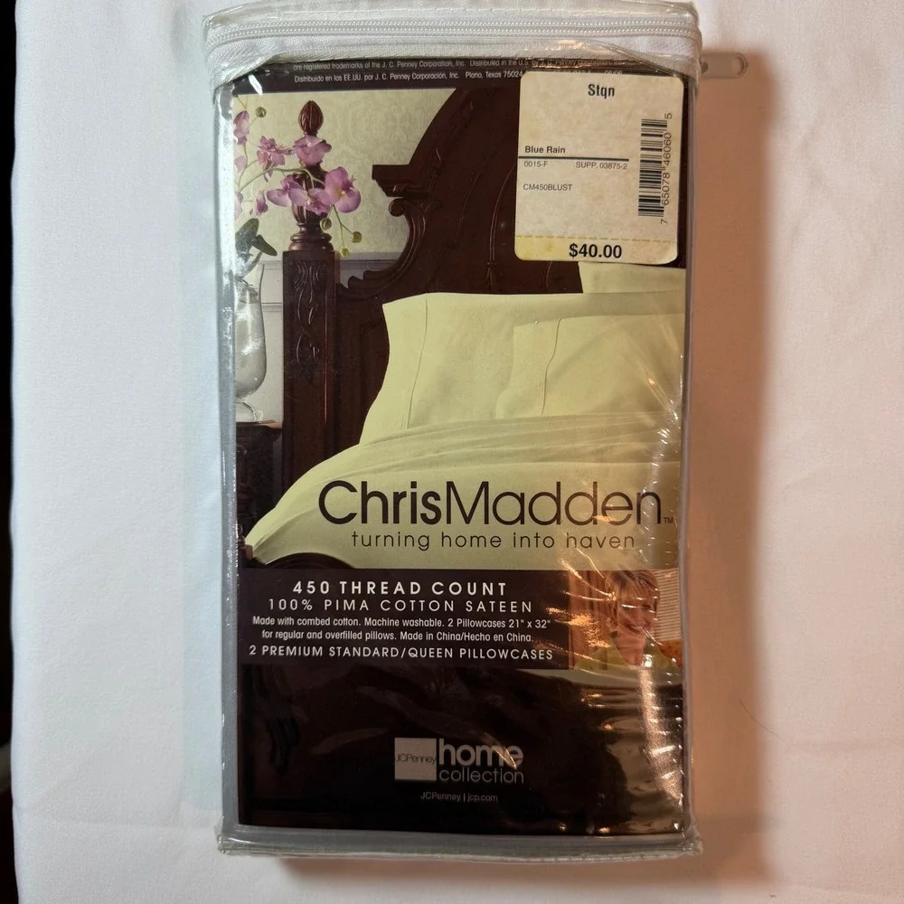 Chris Madden JCPenney 450 TC Pima Cotton Sateen Pillowcases Blue Rain 2pk Queen‎